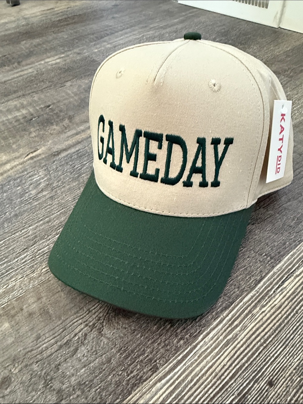 Katydid Two-Tone Beige and Dark Green "GAMEDAY" Baseball Hat